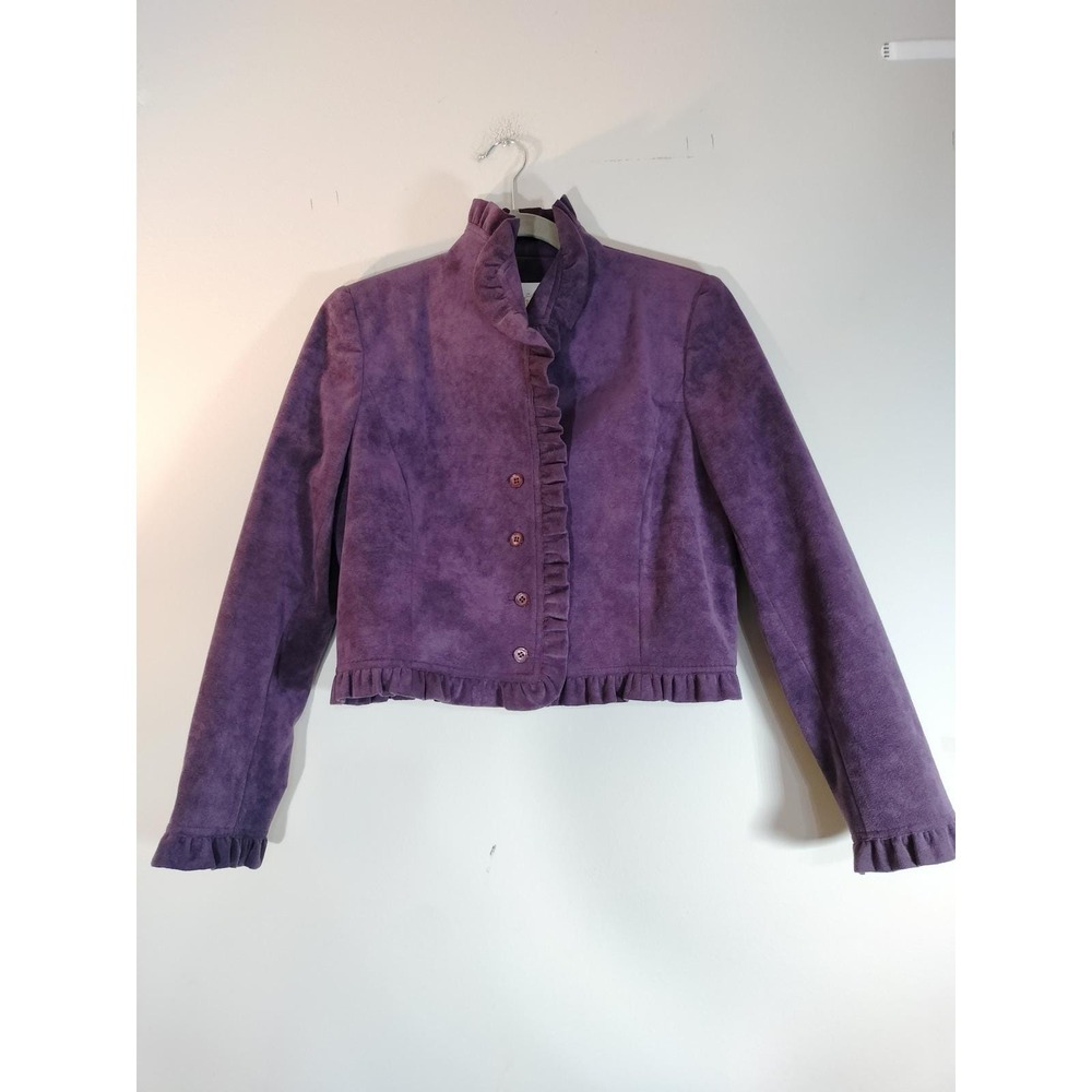 Vintage Abe Schrader Purple Faux Suede Ruffle Cropped Jacket (Made in USA)